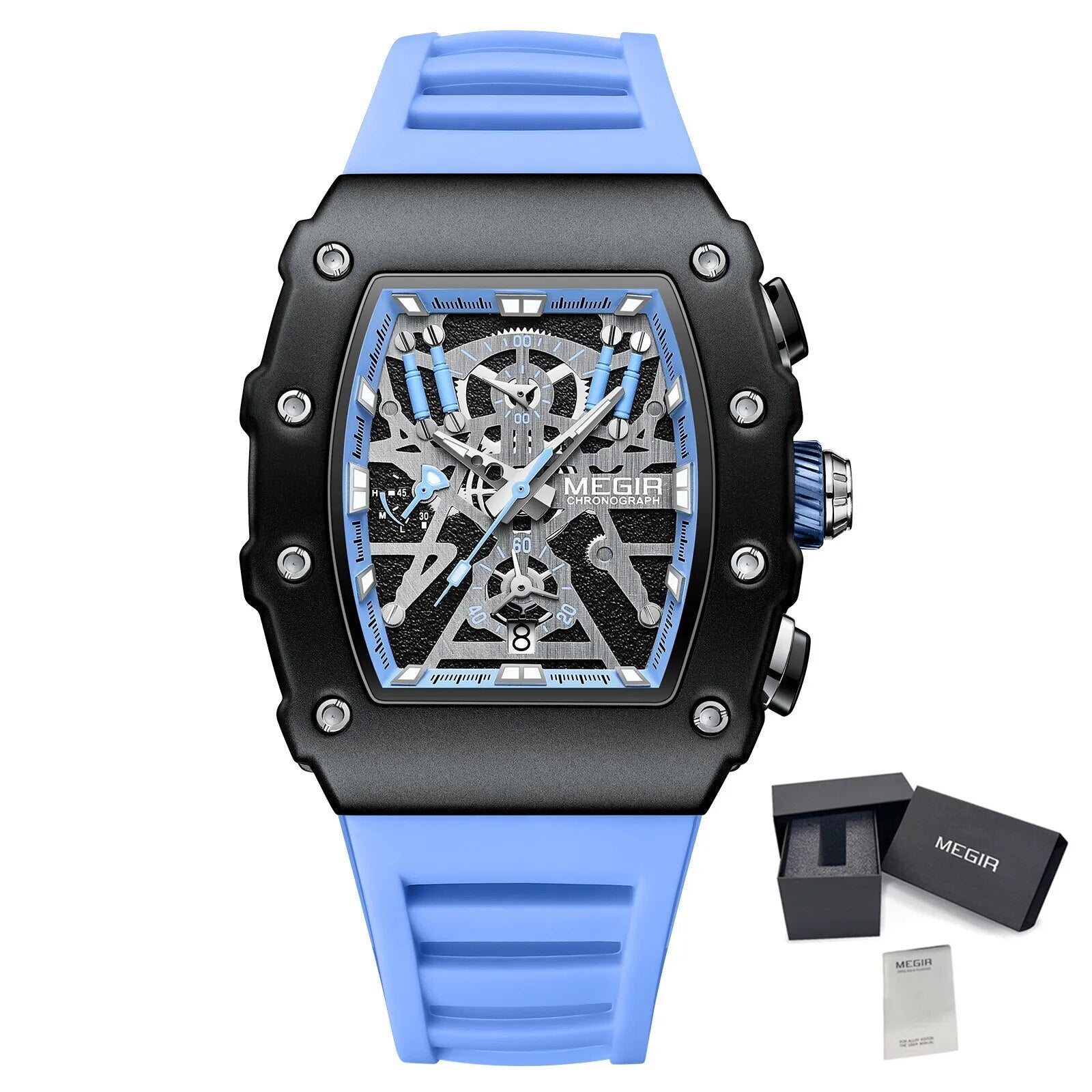 MEGIR Luxury Outdoor Sport Wristwatch for Mens Silicone Waterproof Watches Quartz Wrist Watch Male Clock Military Watch 2218-22
