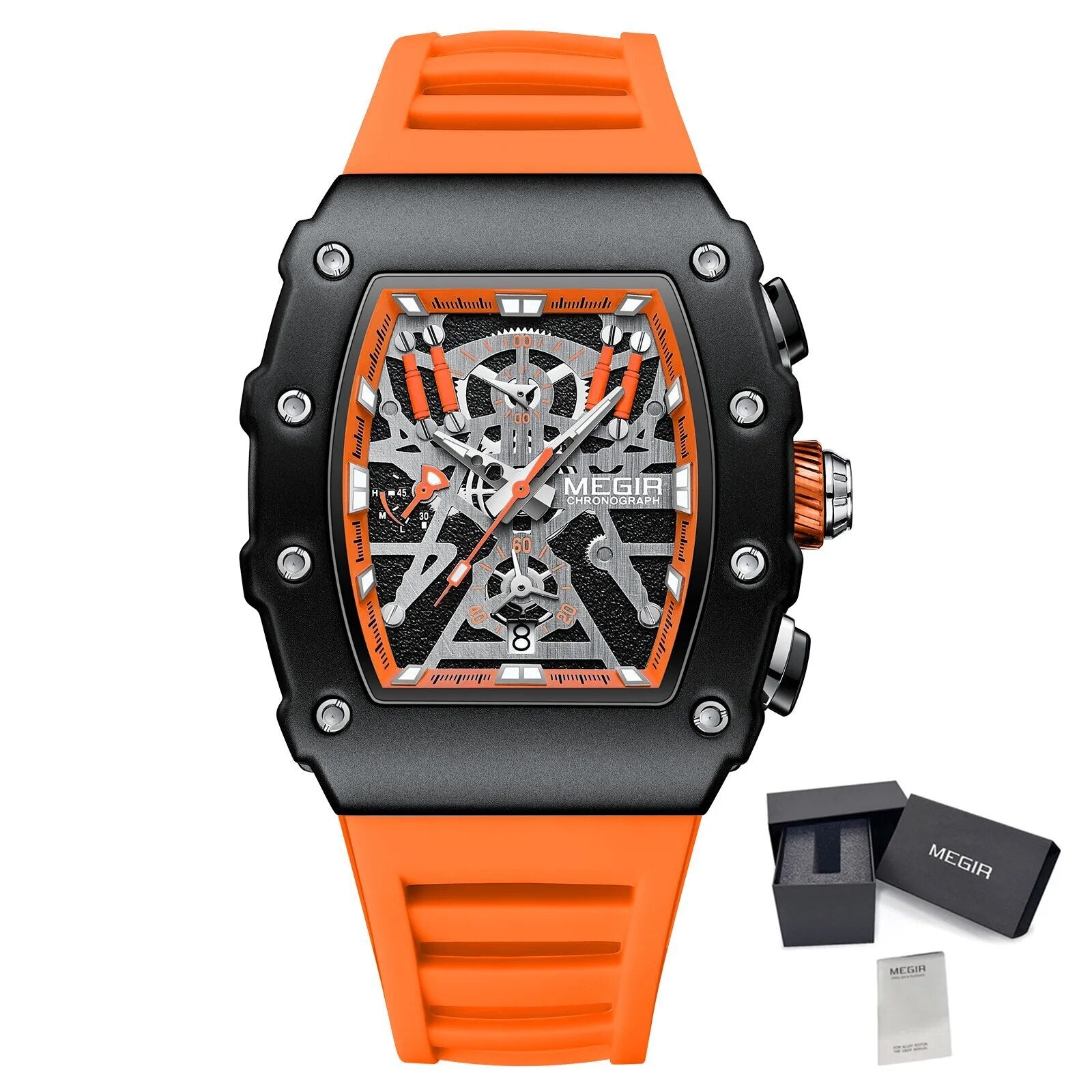 MEGIR Luxury Outdoor Sport Wristwatch for Mens Silicone Waterproof Watches Quartz Wrist Watch Male Clock Military Watch 2218-24