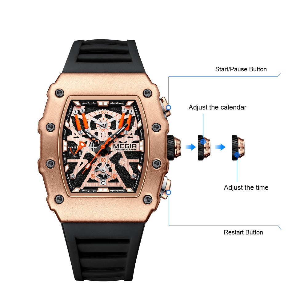 MEGIR Luxury Outdoor Sport Wristwatch for Mens Silicone Waterproof Watches Quartz Wrist Watch Male Clock Military Watch 2218-12